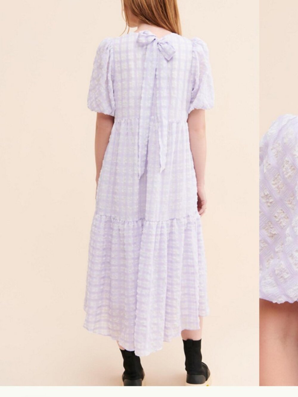 ENGLISH FACTORY LAVANDER plaid full maxi dress in plaid L large tie back - Picture 3 of 4